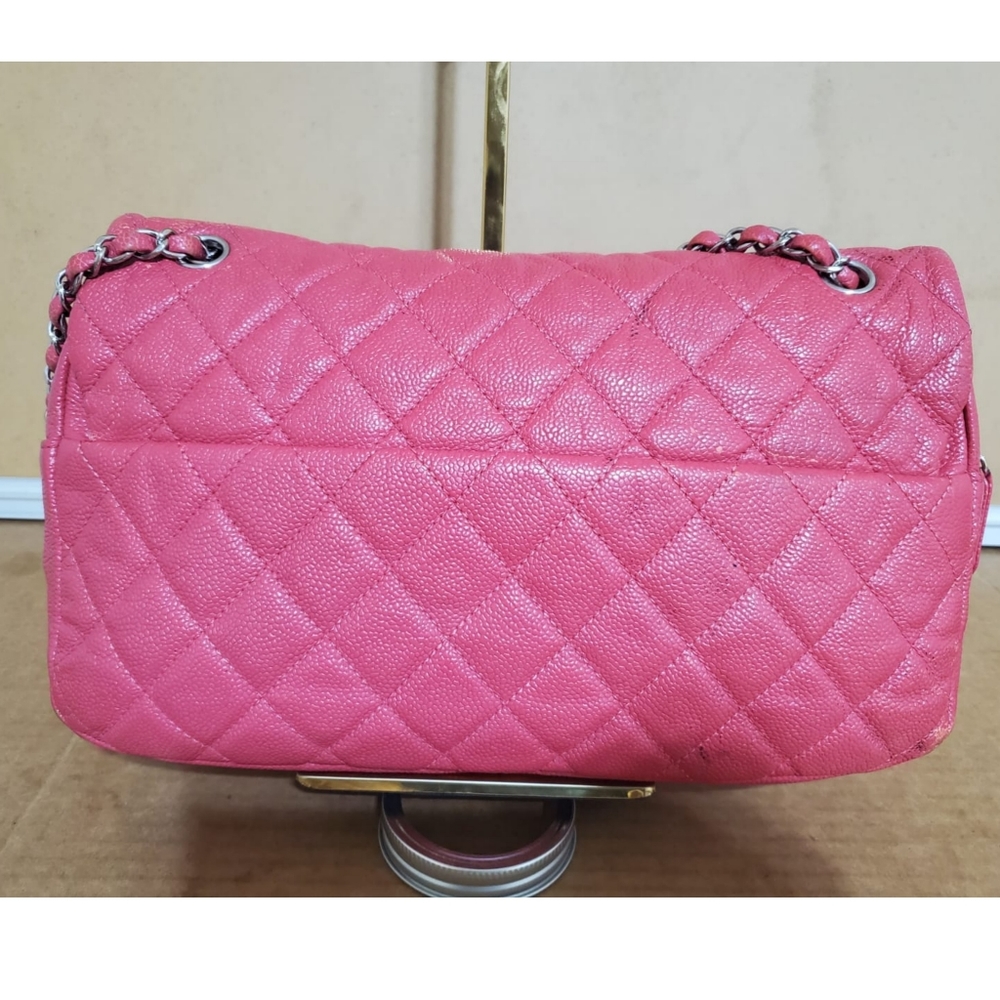 CHANEL Coral Pink Quilted Caviar Leather Easy Jumbo Flap Bag - Picture 13 of 16